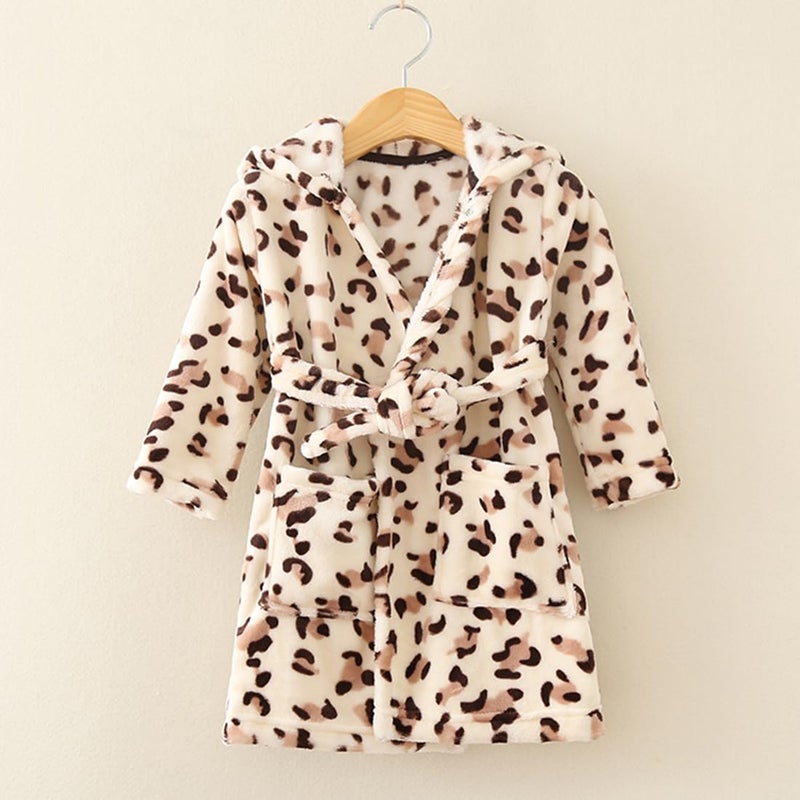 YOLIA Boys Girls Robes Kids Hooded Sleepwear Soft Fleece Bathrobes Cute Housecoat Gowns Brown 2 Years - Image 3